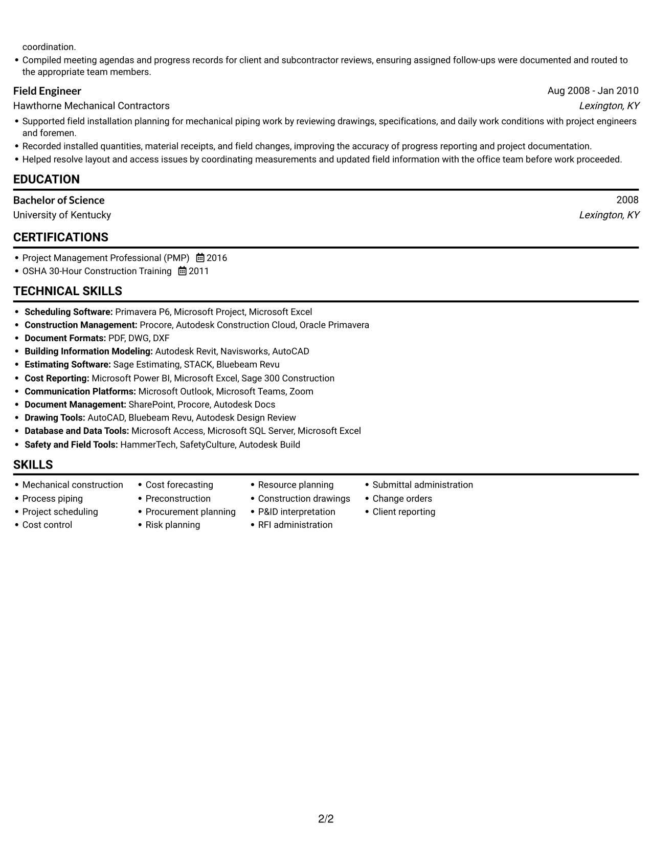 Resume example — page 2