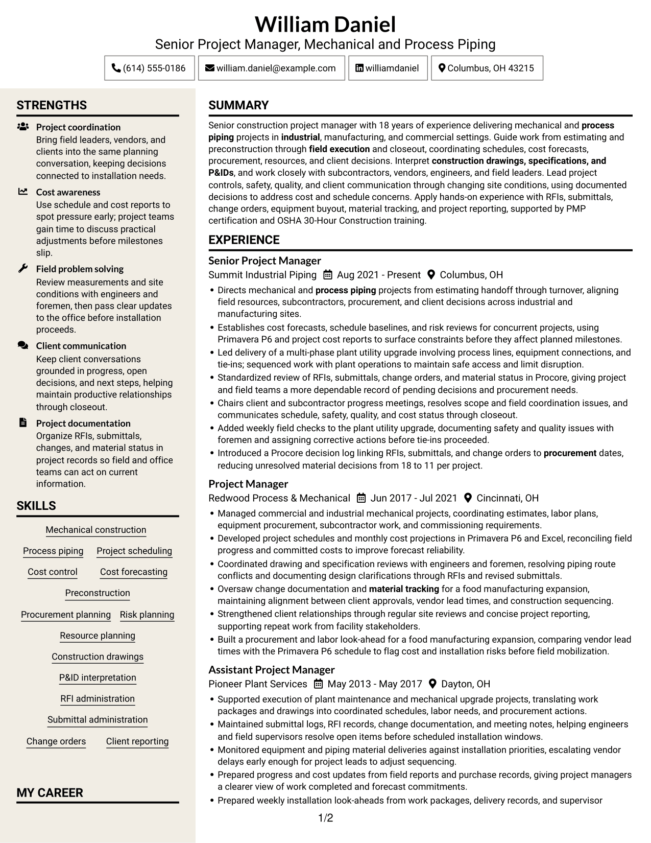 Resume example — page 1
