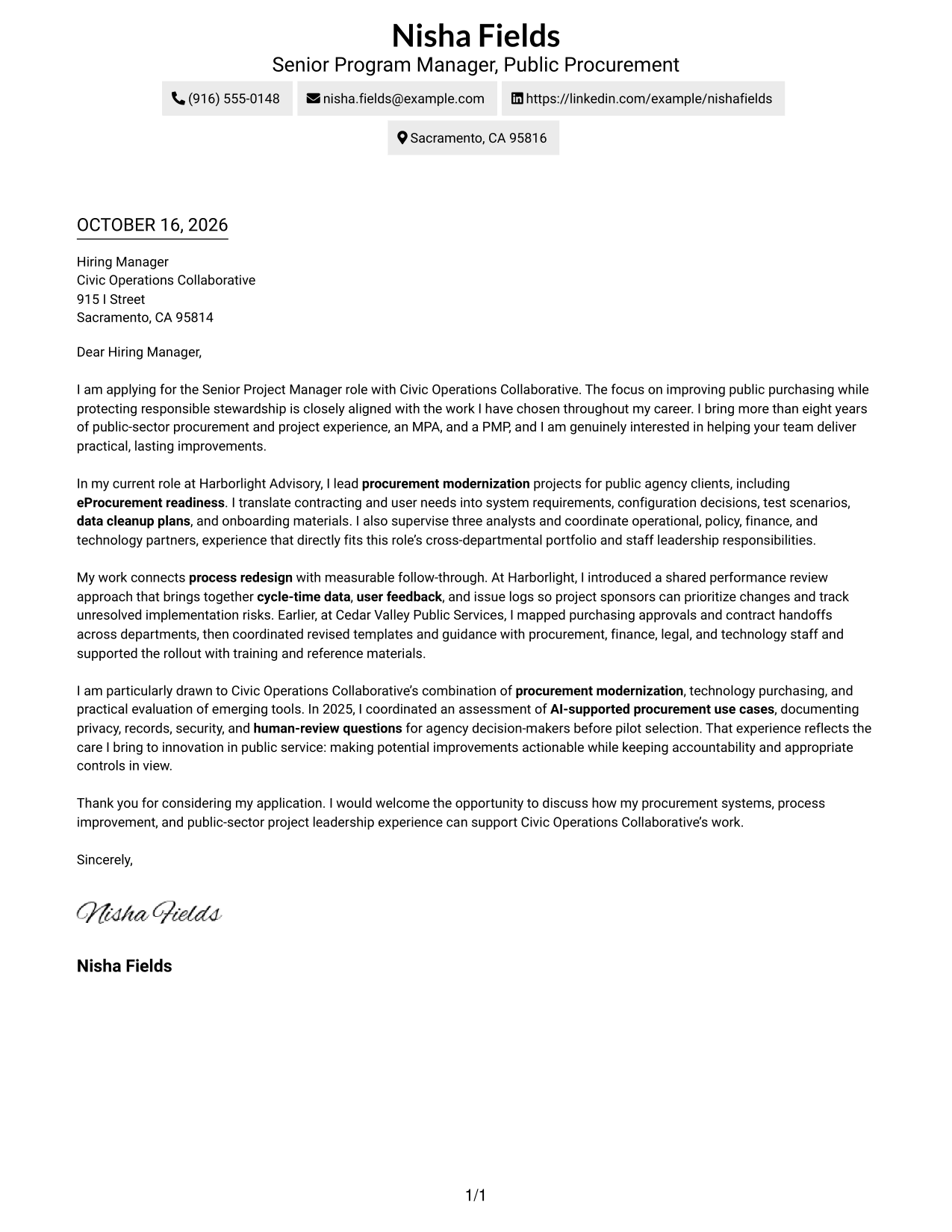 Cover letter example — page 1
