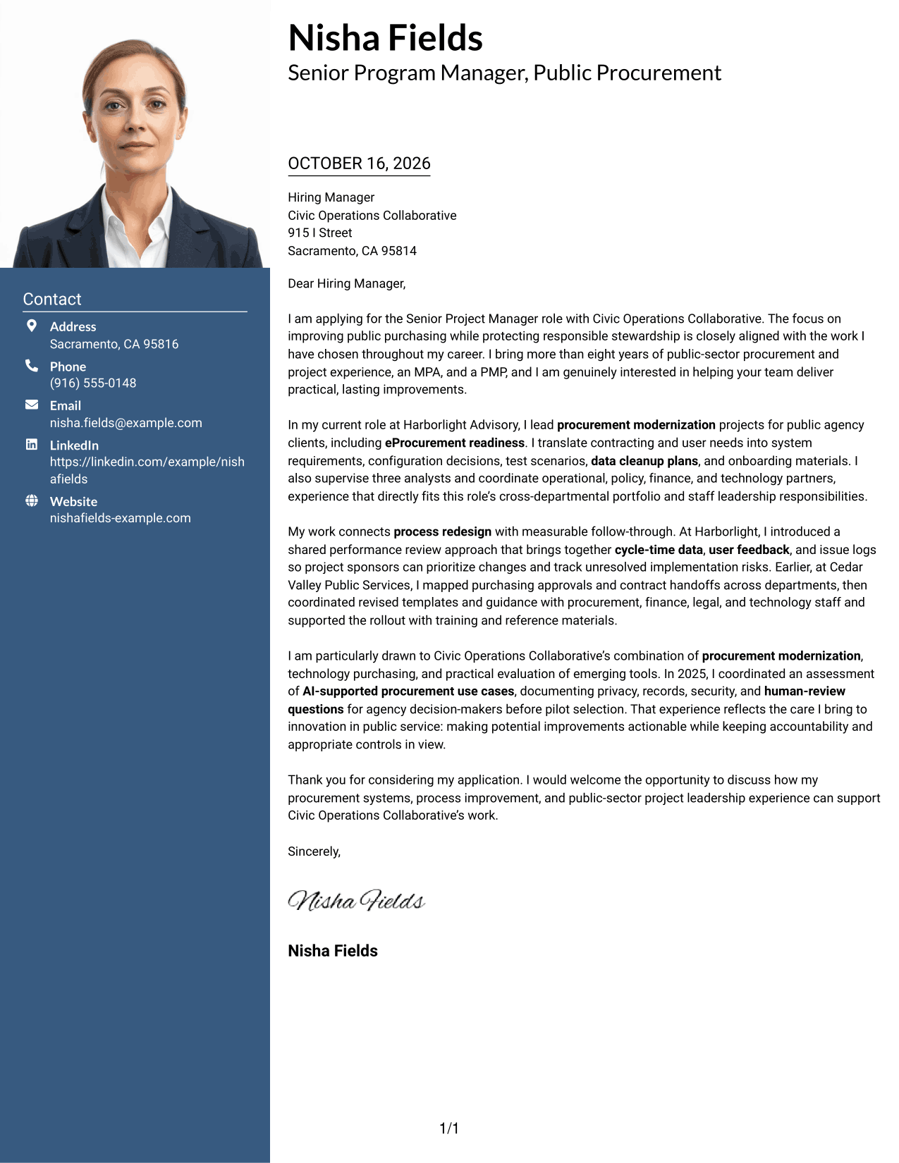 Cover letter example — page 1