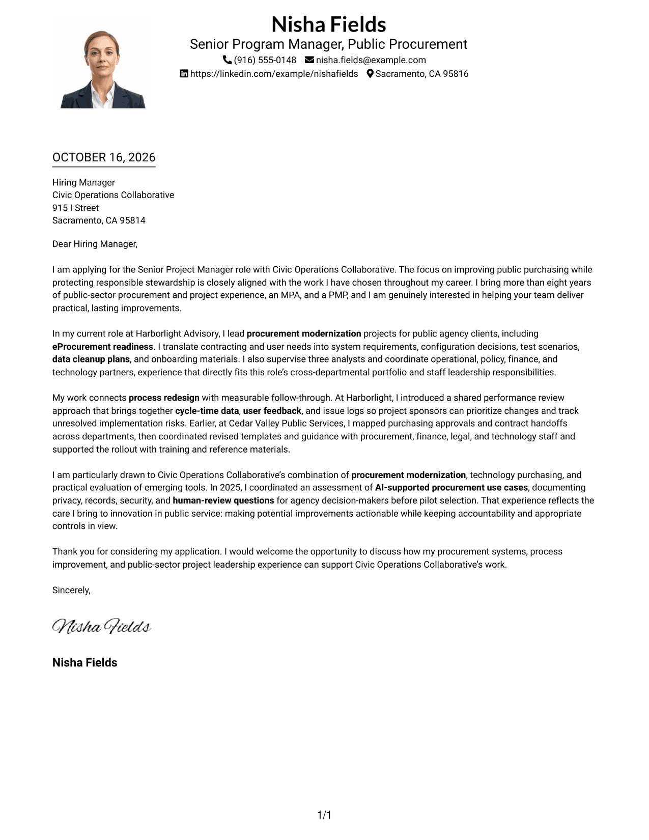 Cover letter example — page 1