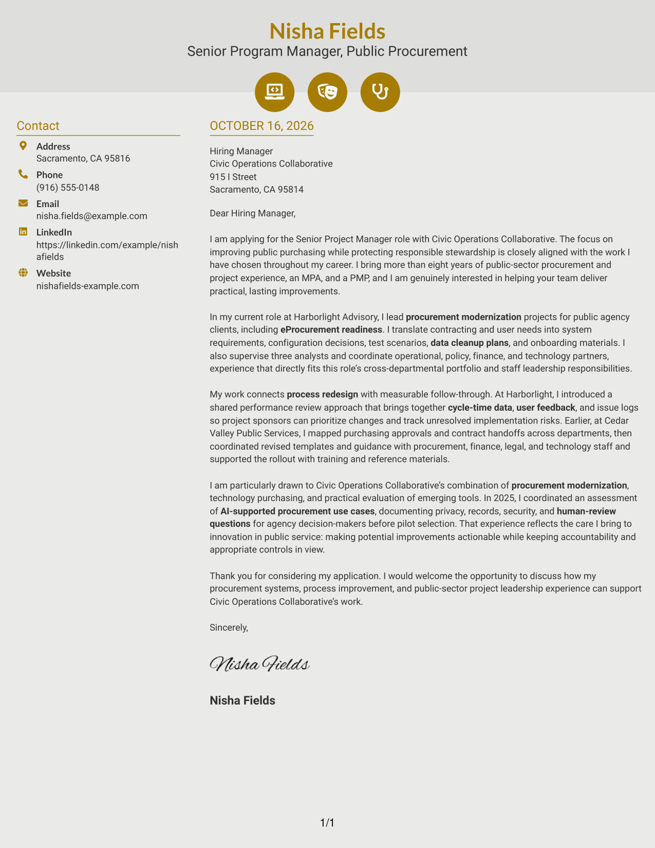 Cover letter example — page 1