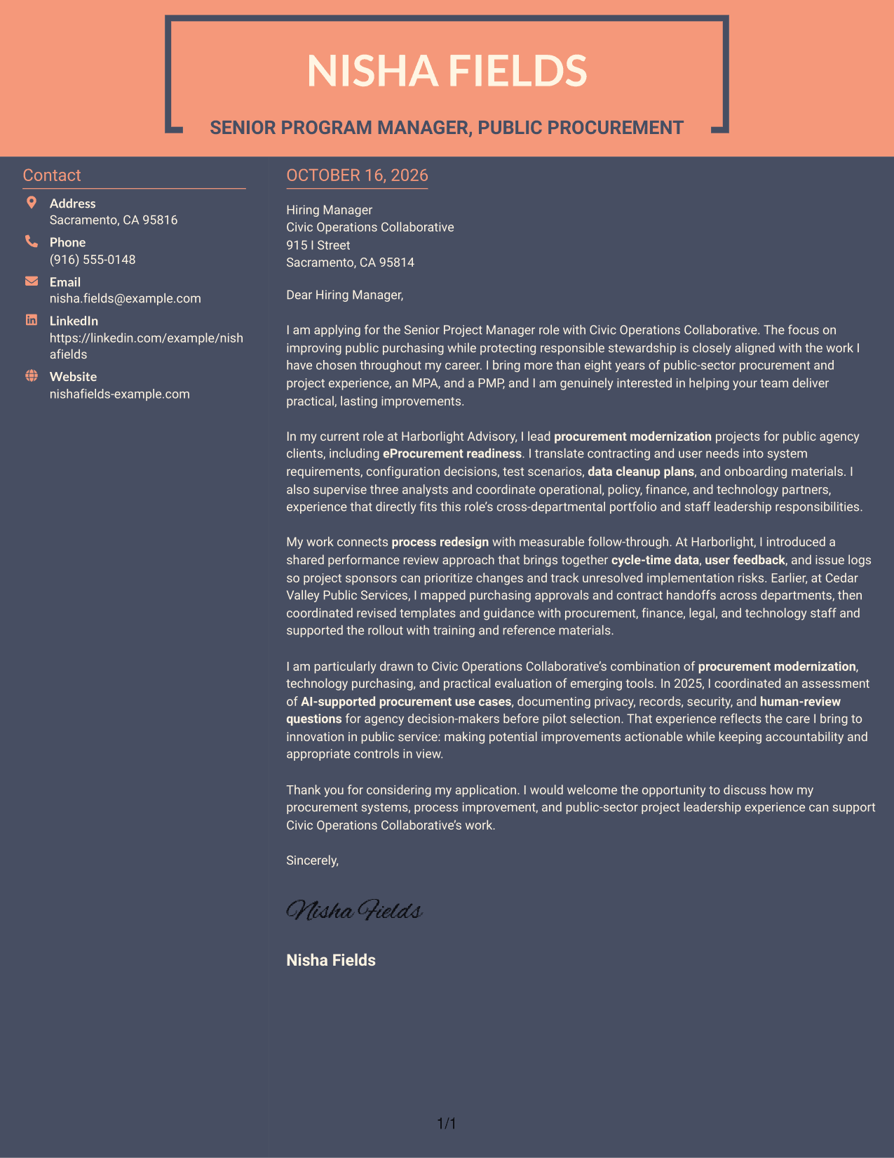 Cover letter example — page 1