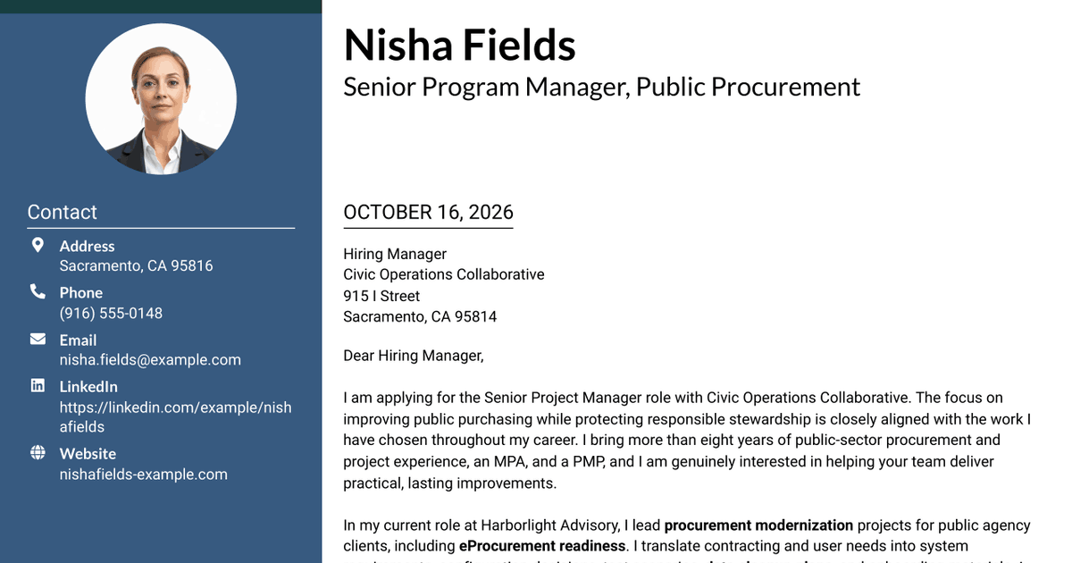 7 Senior Project Manager - Procurement Systems and Reform Cover Letter Templates with Example