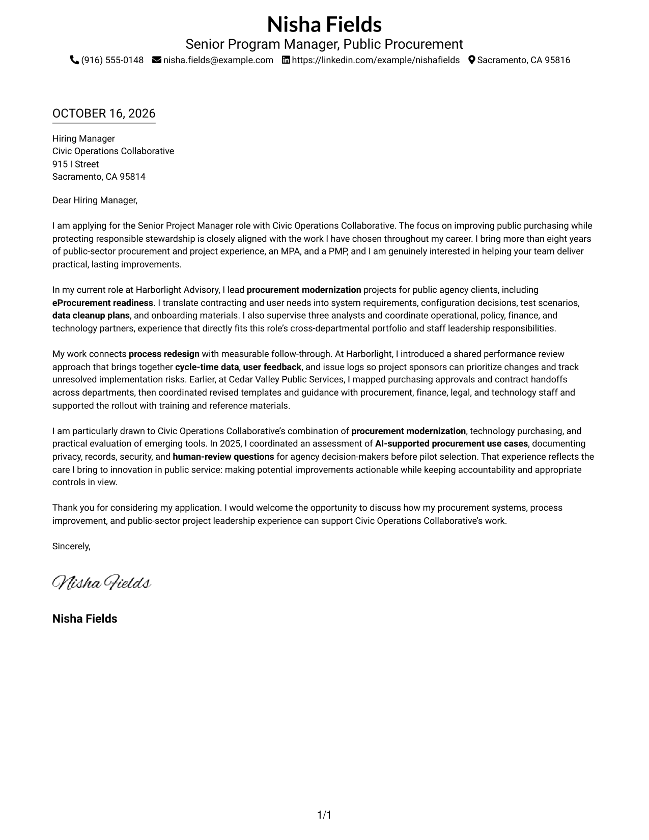 Cover letter example — page 1
