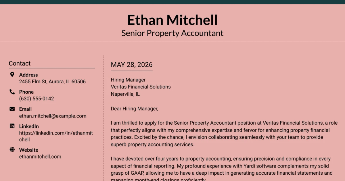 30+ Senior Property Accountant Cover Letter Templates with Example 2026
