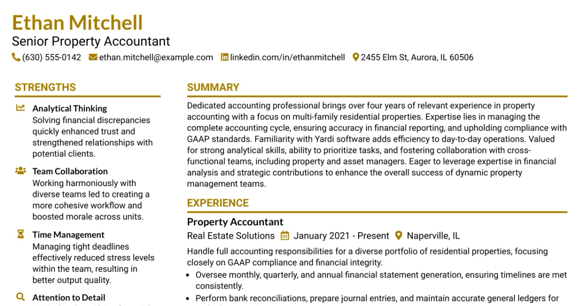 33 Senior Property Accountant Resume Templates with Example 2026 (ATS-Optimized)