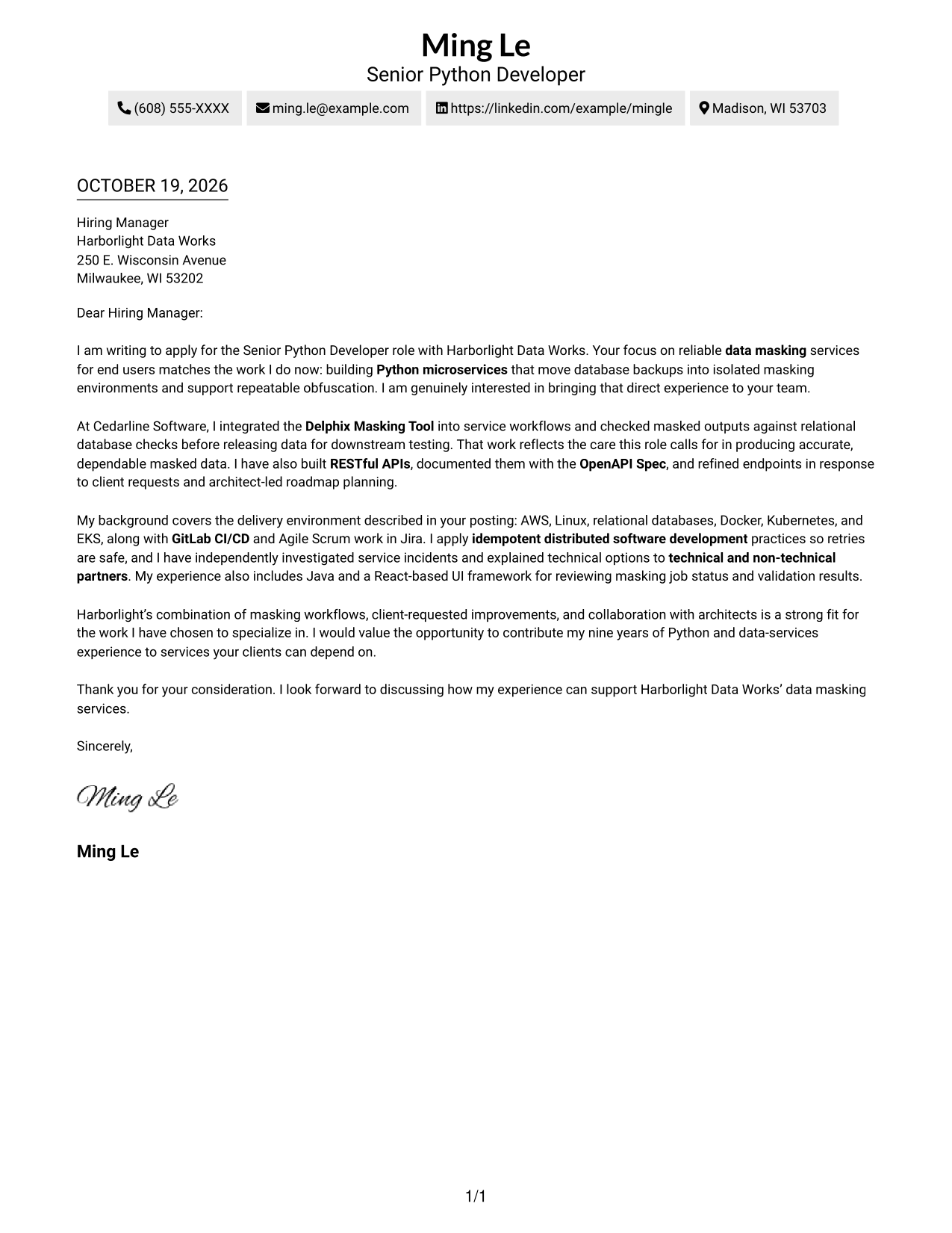 Cover letter example — page 1
