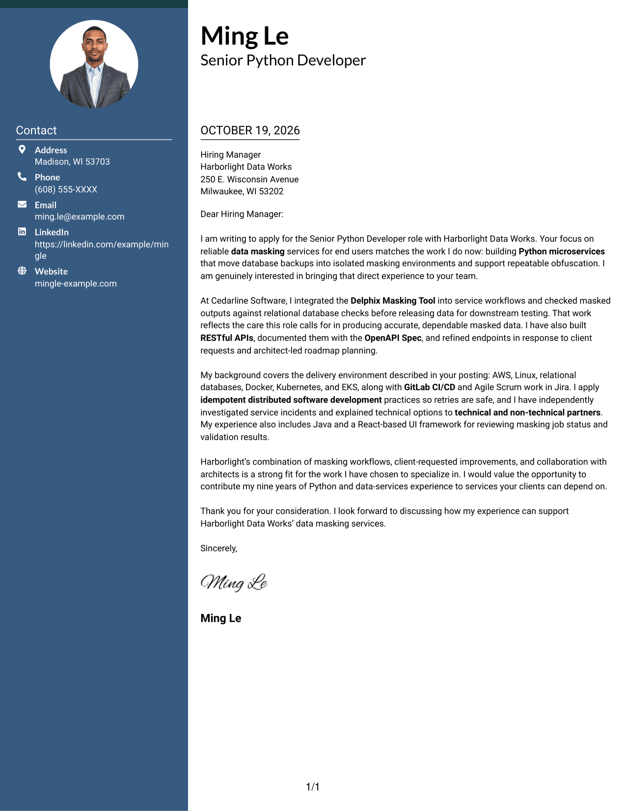Cover letter example — page 1