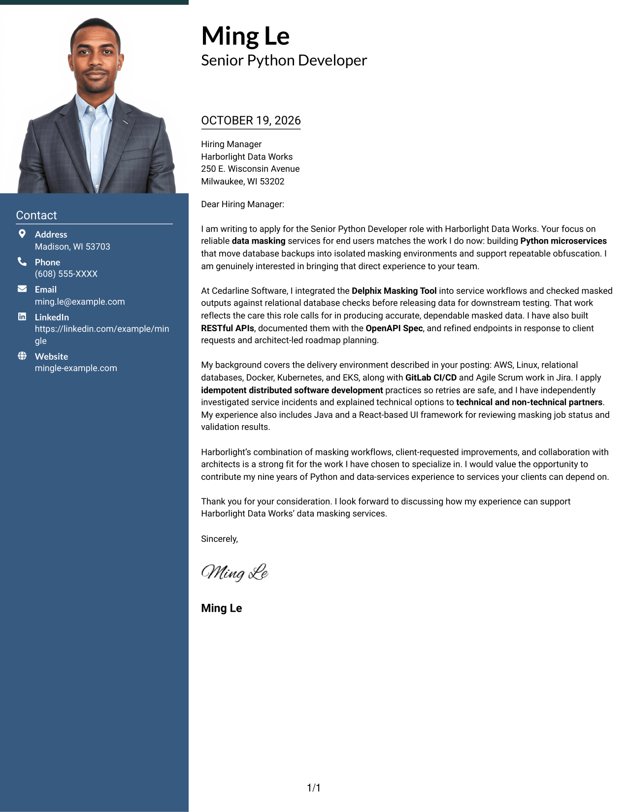 Cover letter example — page 1