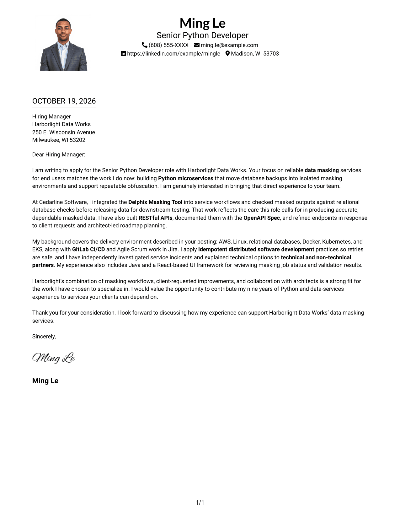 Cover letter example — page 1