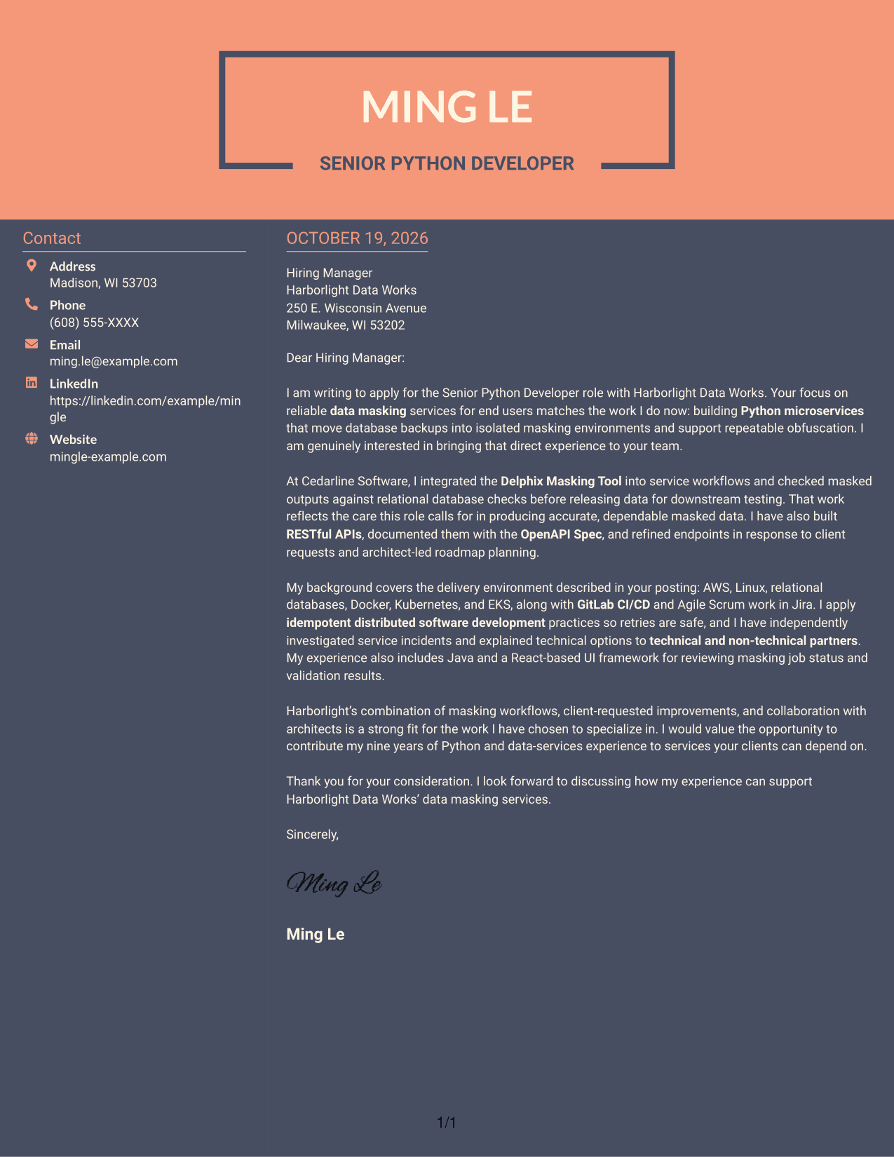 Cover letter example — page 1