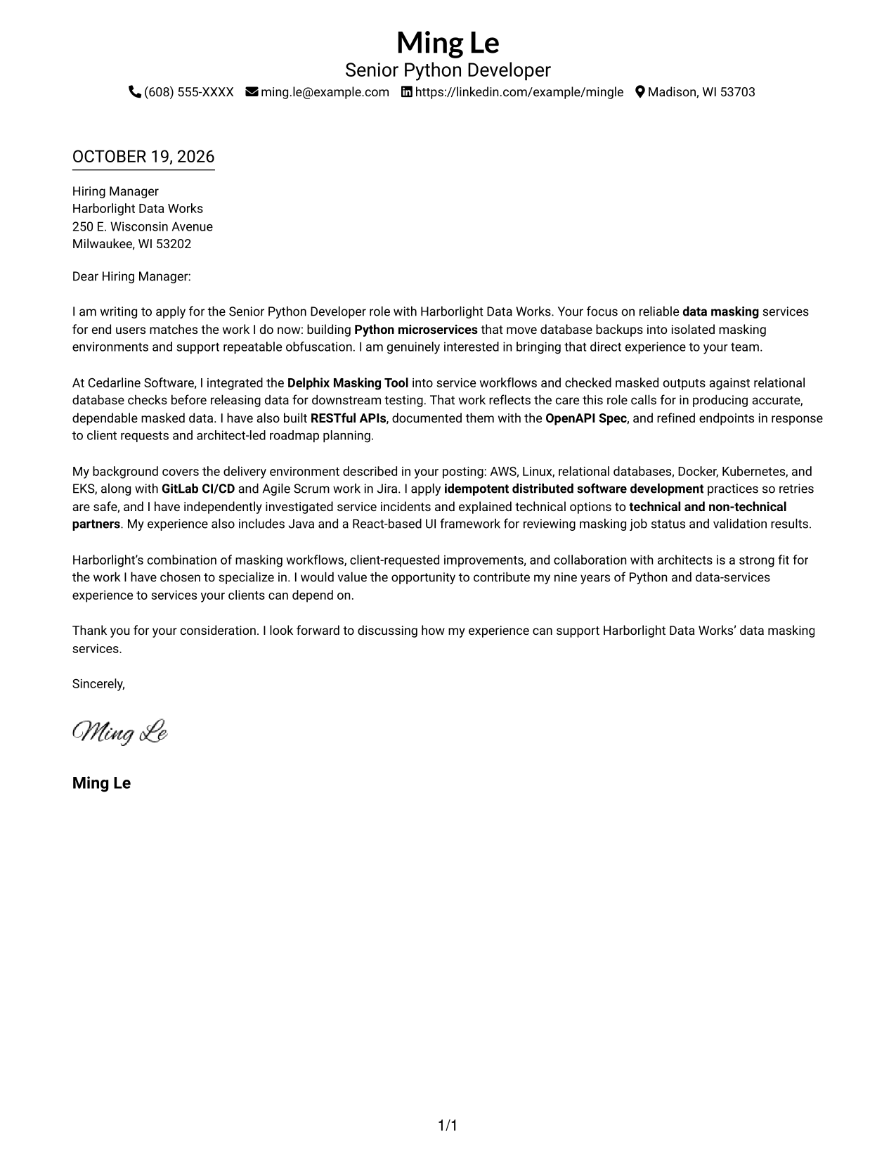 Cover letter example — page 1