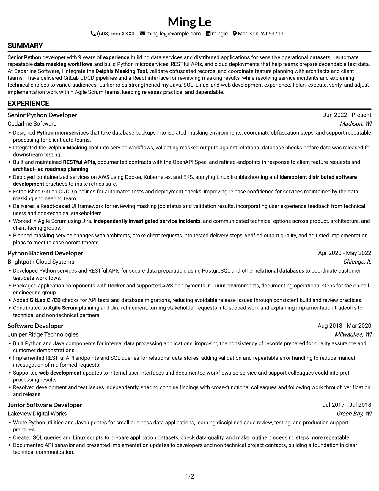 Resume example — page 1