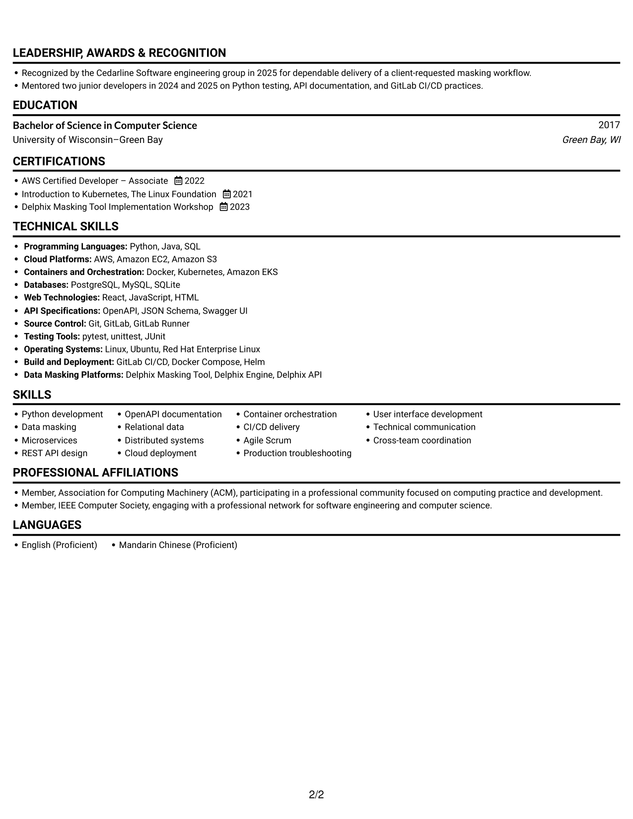 Resume example — page 2
