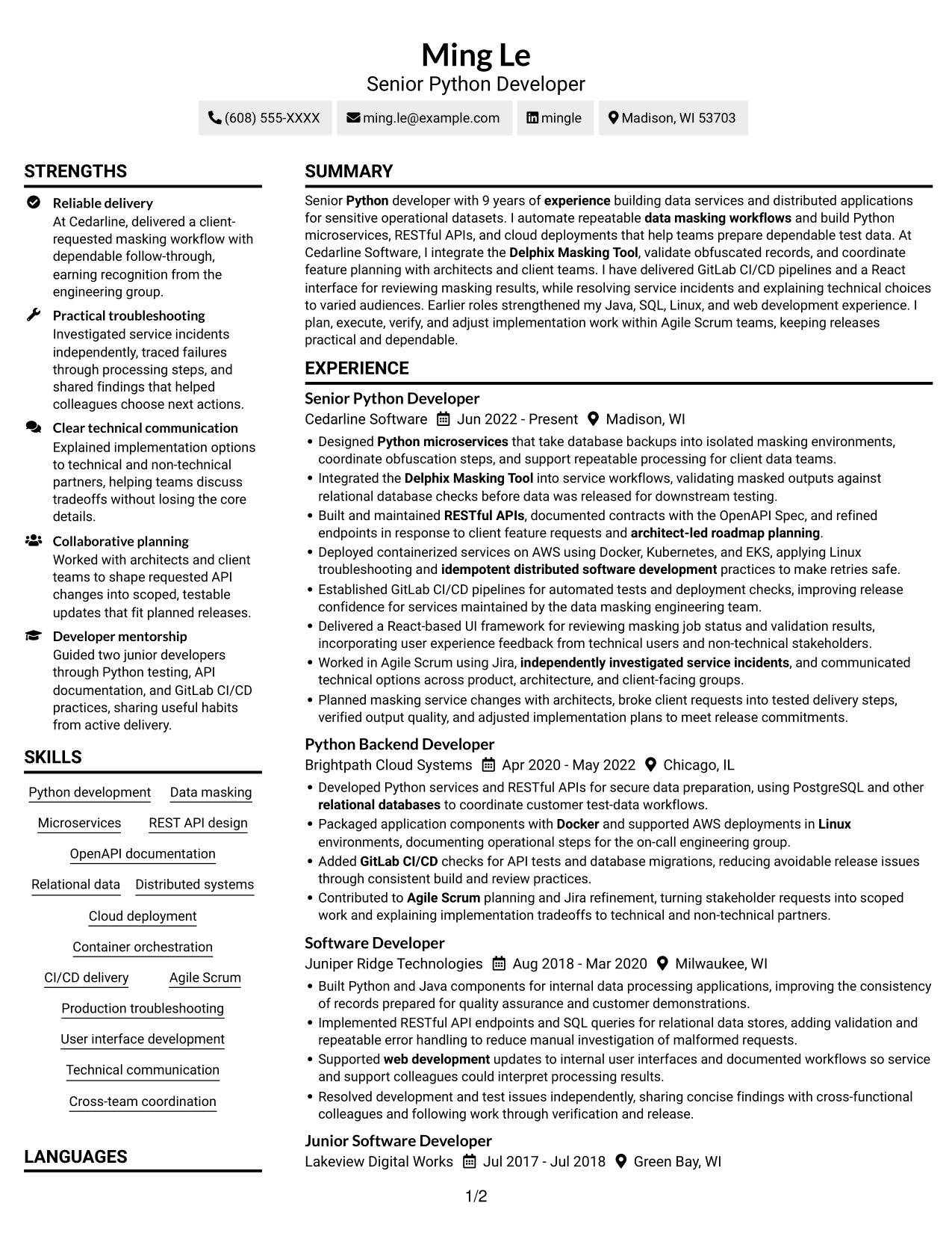 Resume example — page 1