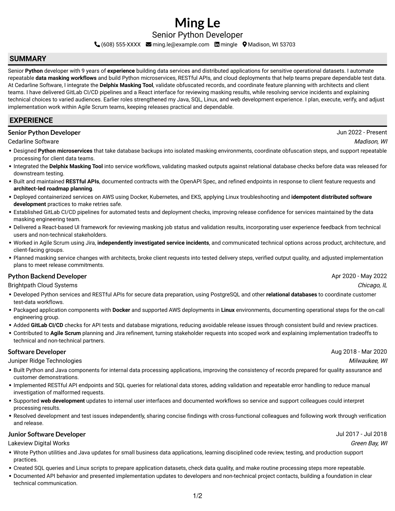 Resume example — page 1