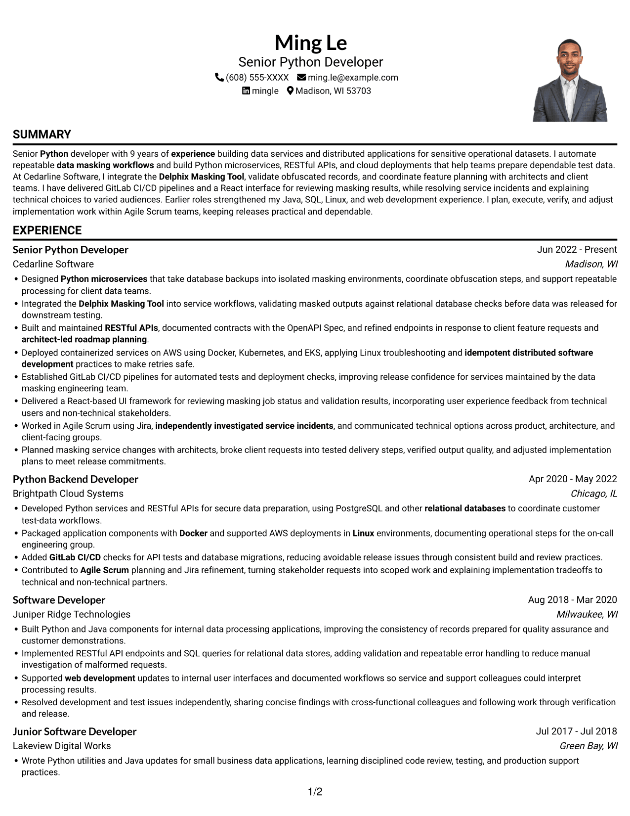 Resume example — page 1