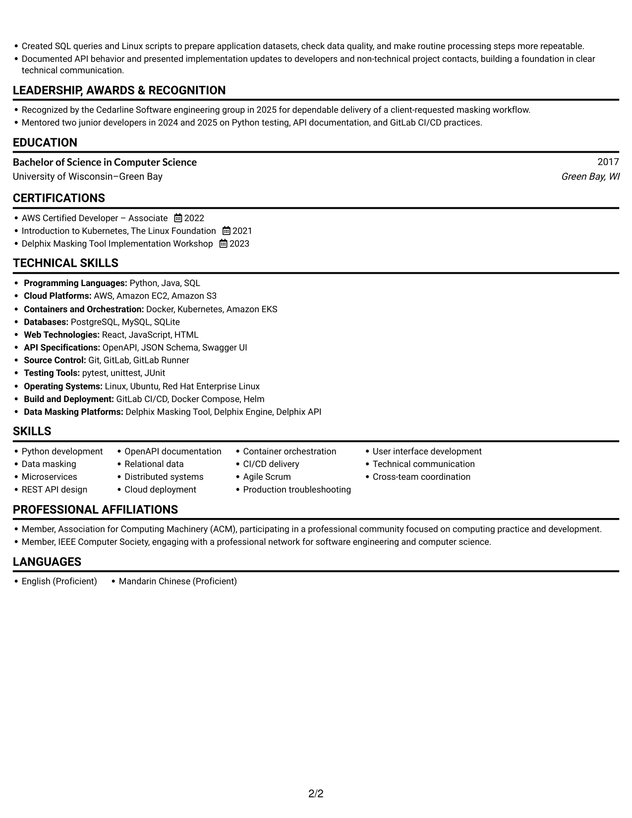 Resume example — page 2