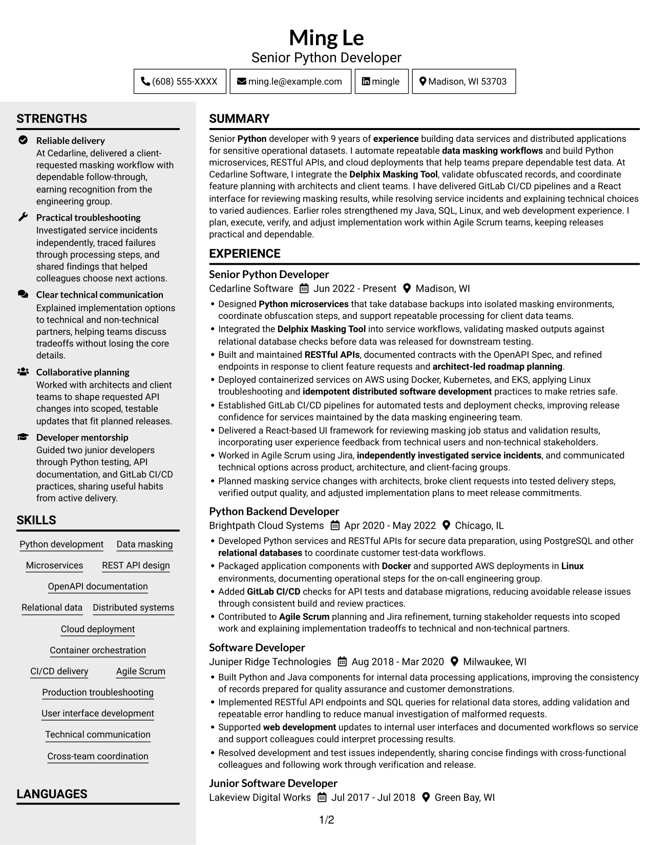Resume example — page 1