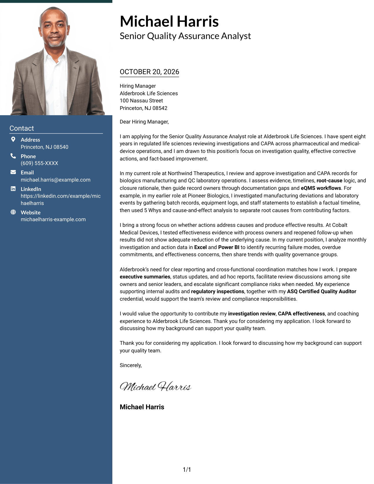 Cover letter example — page 1
