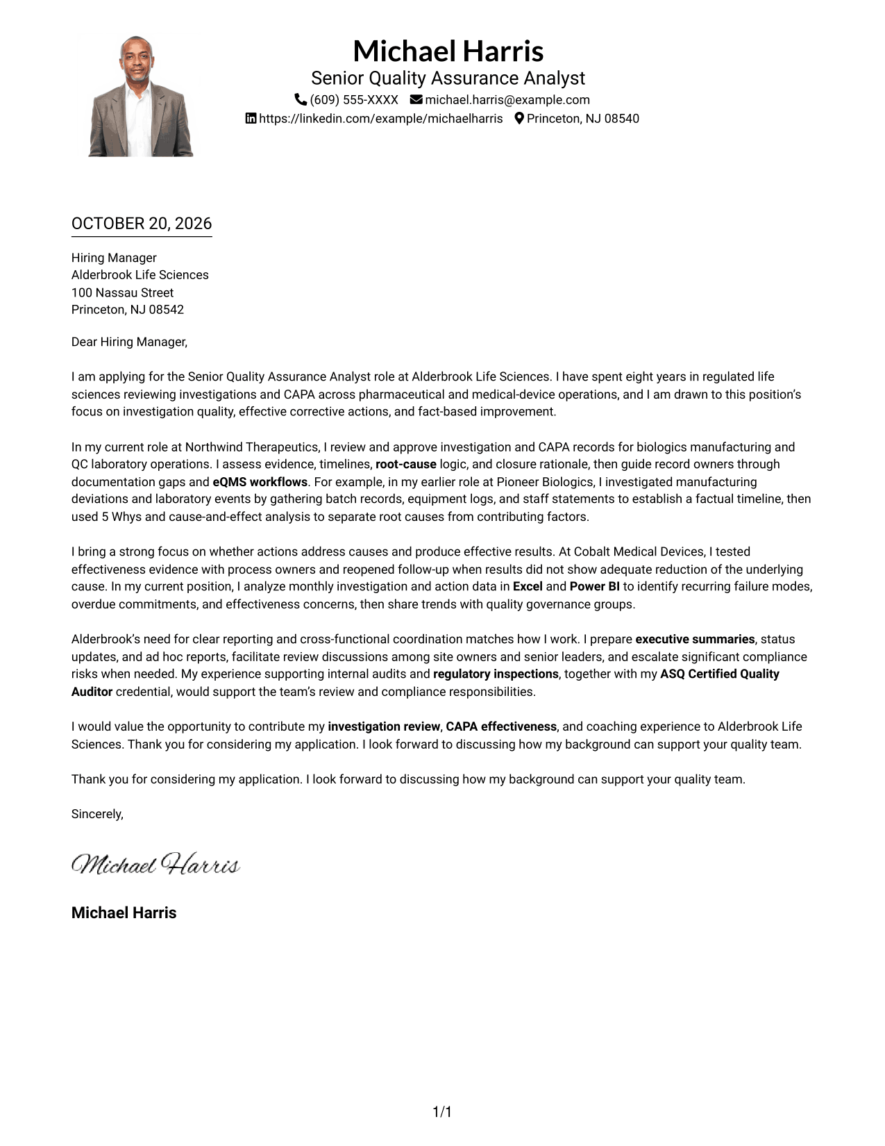 Cover letter example — page 1