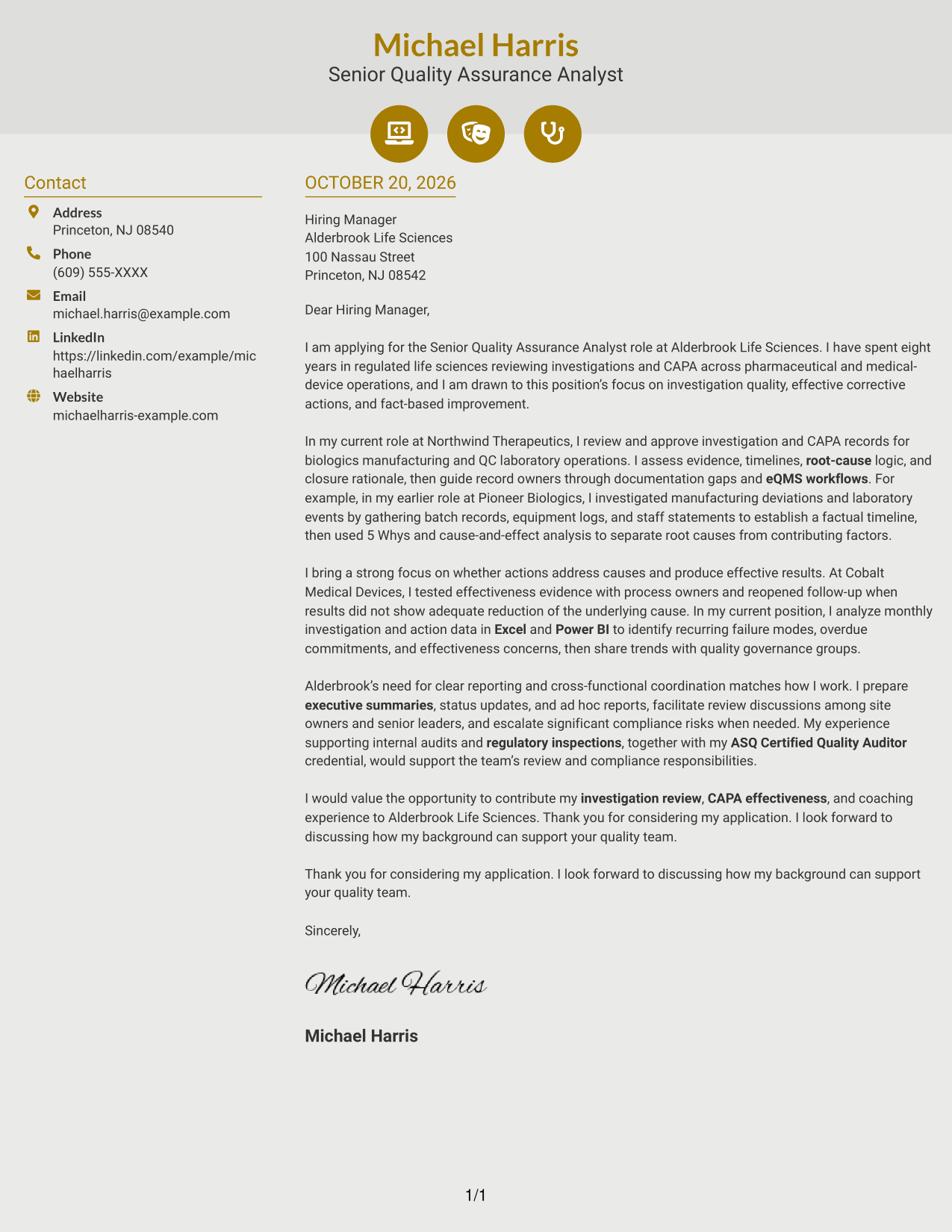 Cover letter example — page 1