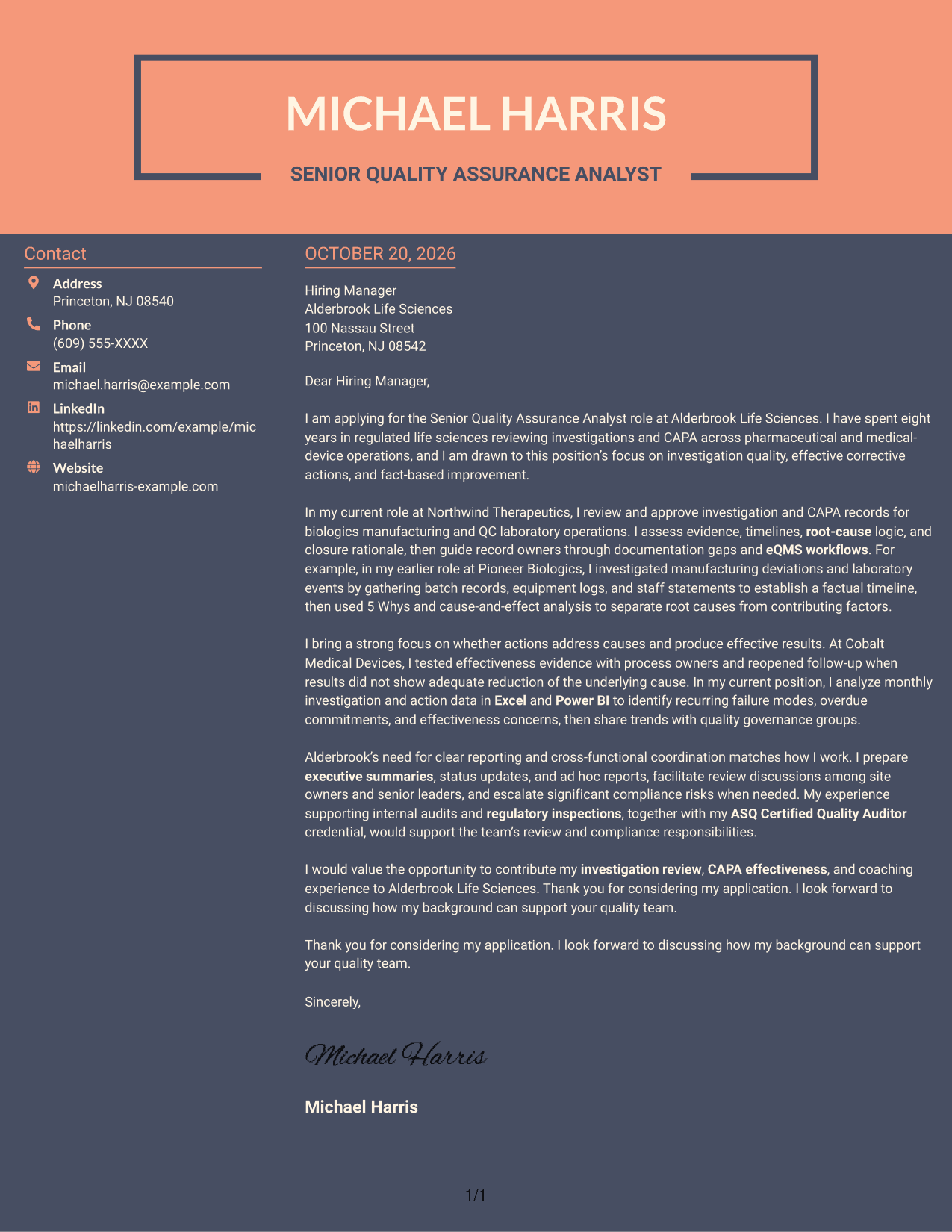 Cover letter example — page 1