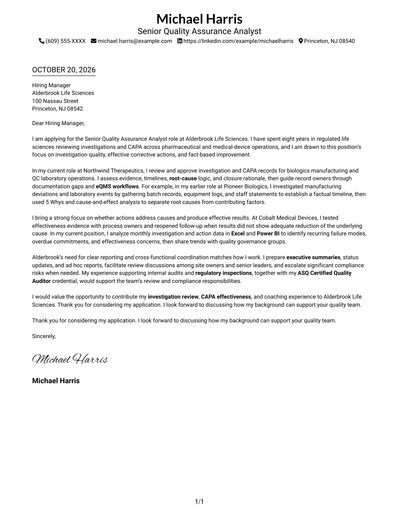 Cover letter example — page 1