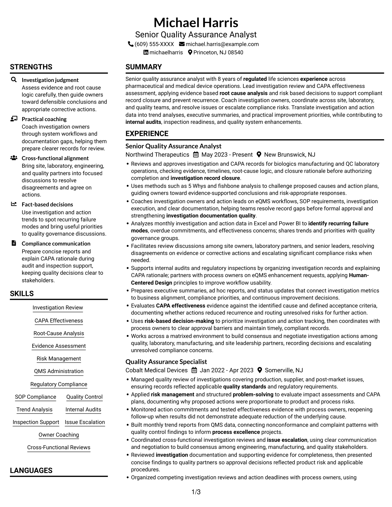 Resume example — page 1