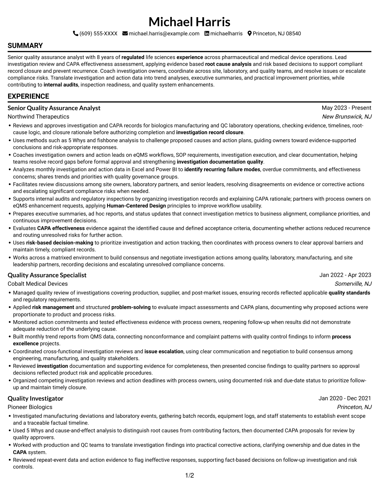 Resume example — page 1