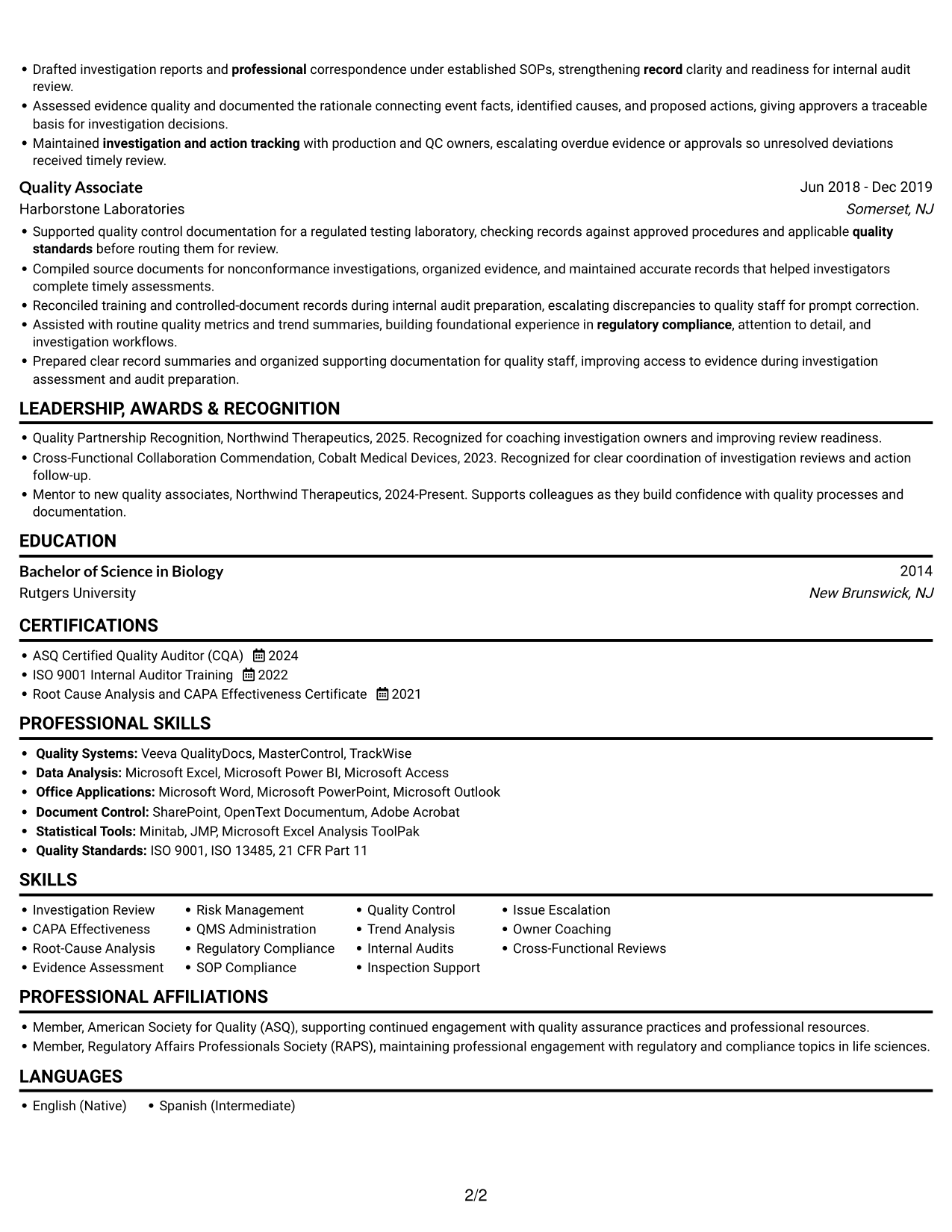 Resume example — page 2