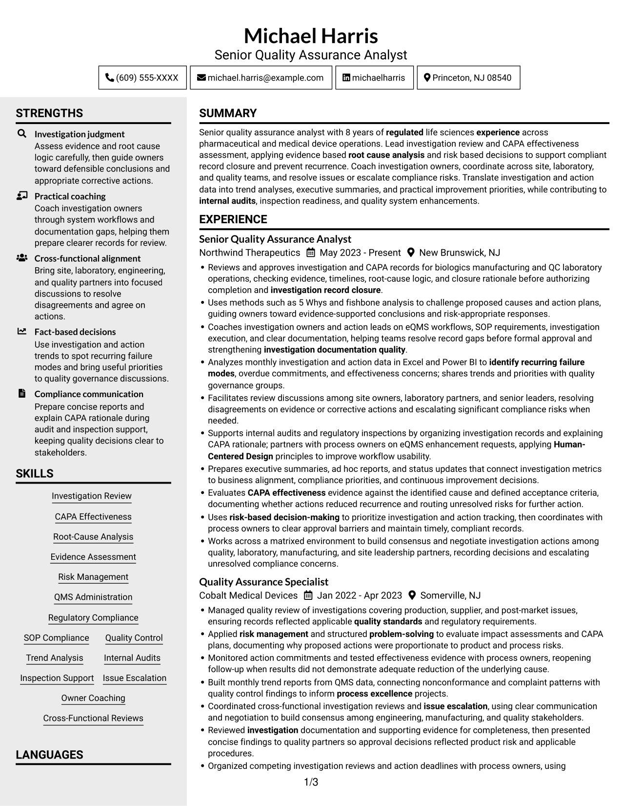 Resume example — page 1