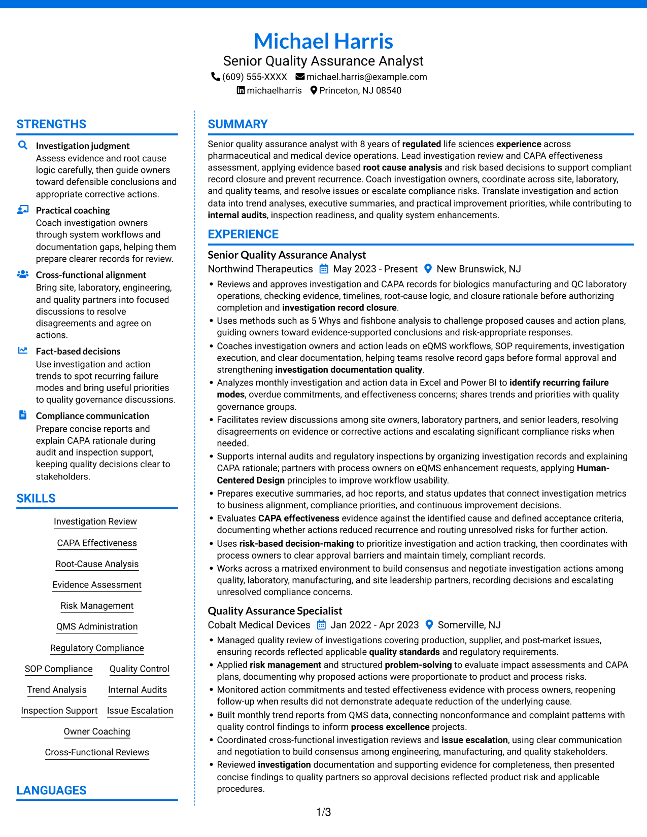 Resume example — page 1