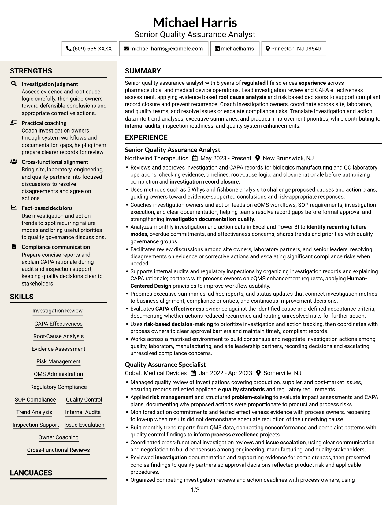 Resume example — page 1