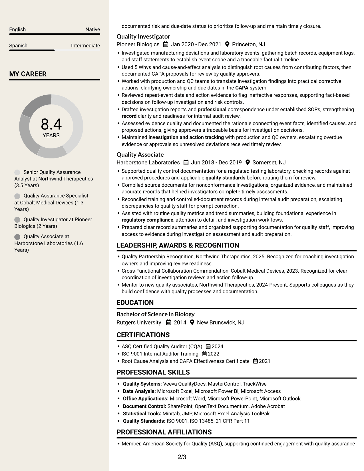 Resume example — page 2