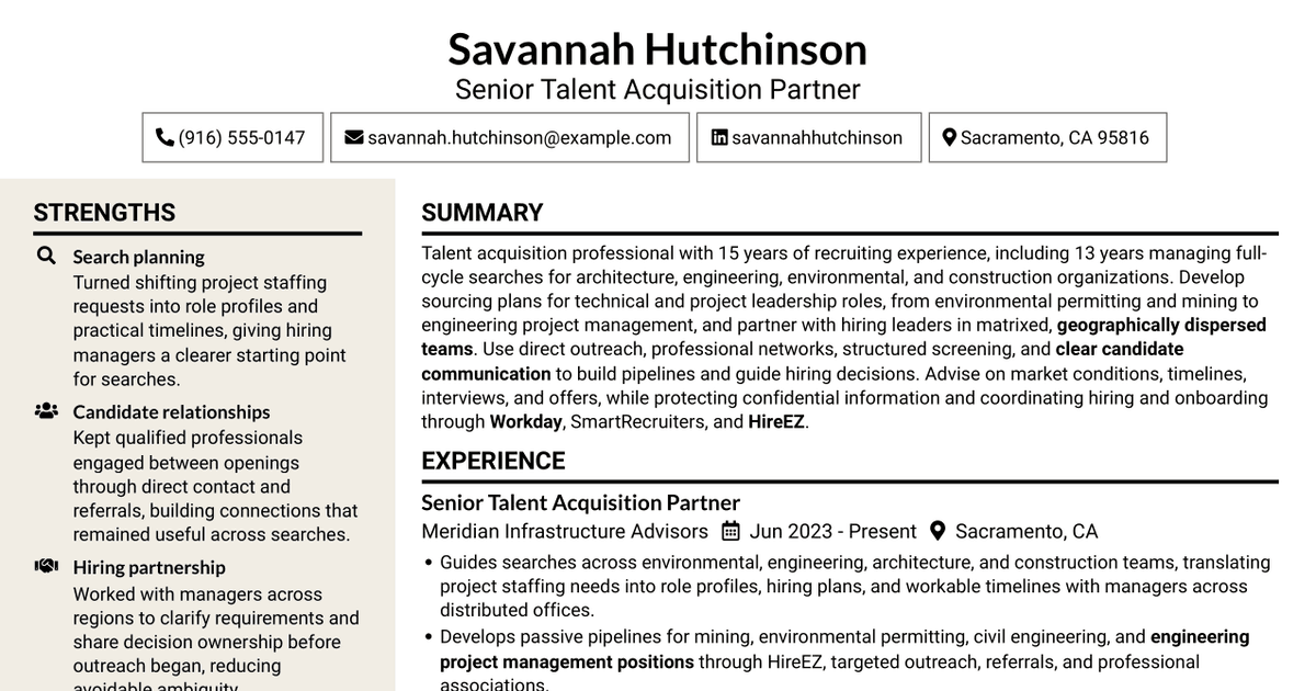 7 Senior Recruiter - Architecture, Engineering, and Construction Resume Templates with Example
