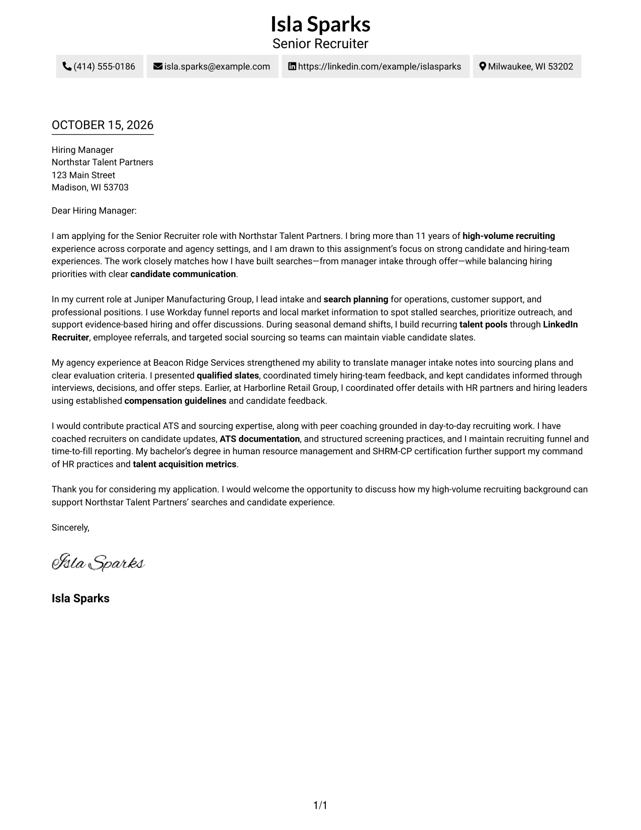 Cover letter example — page 1