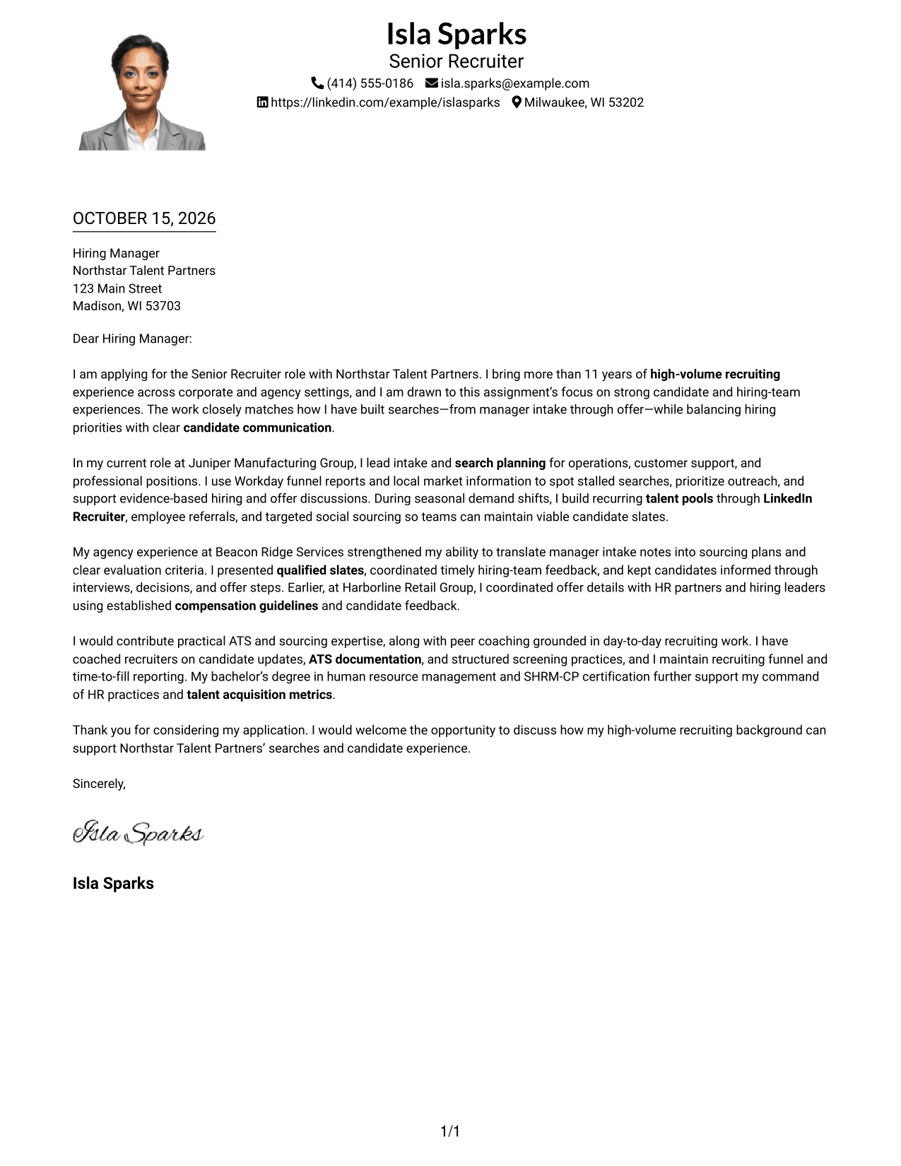Cover letter example — page 1