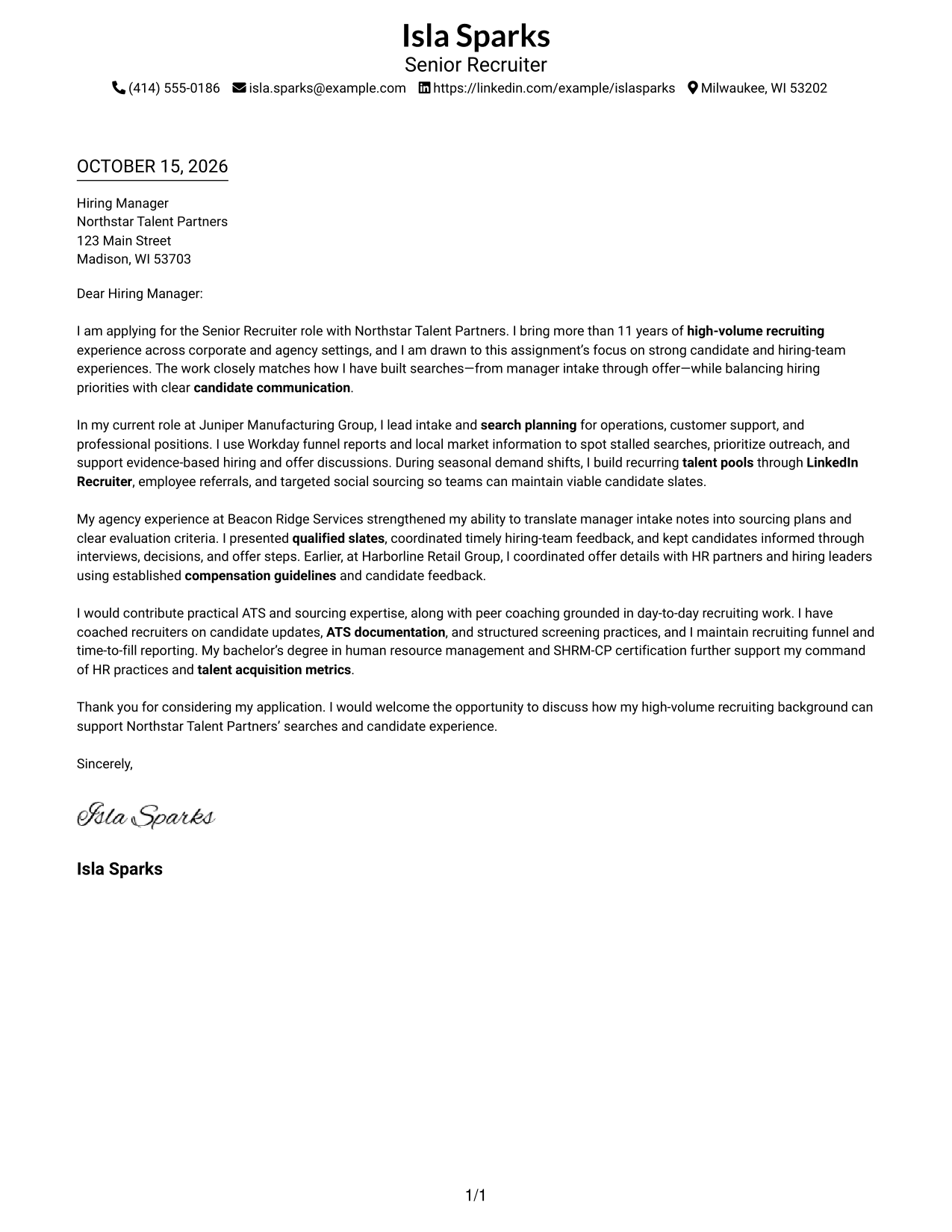 Cover letter example — page 1