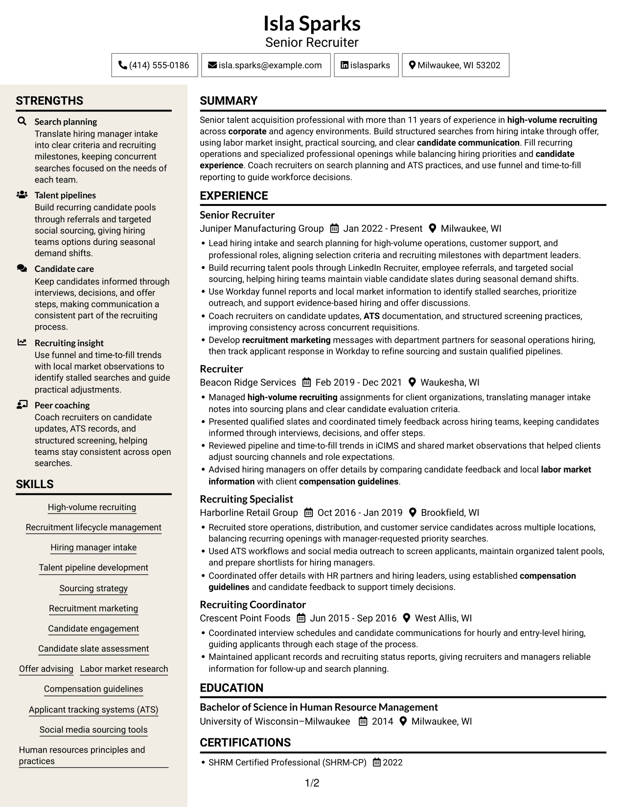 Resume example — page 1