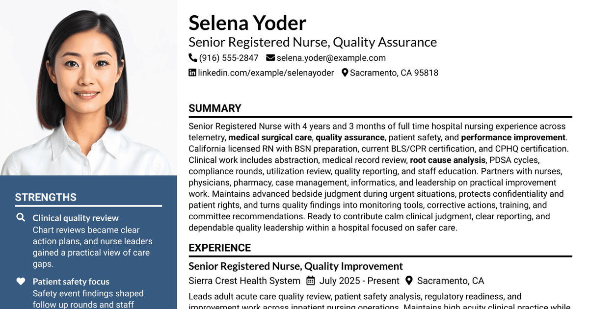 7 Senior Registered Nurse - Quality Assurance Resume Templates with Example