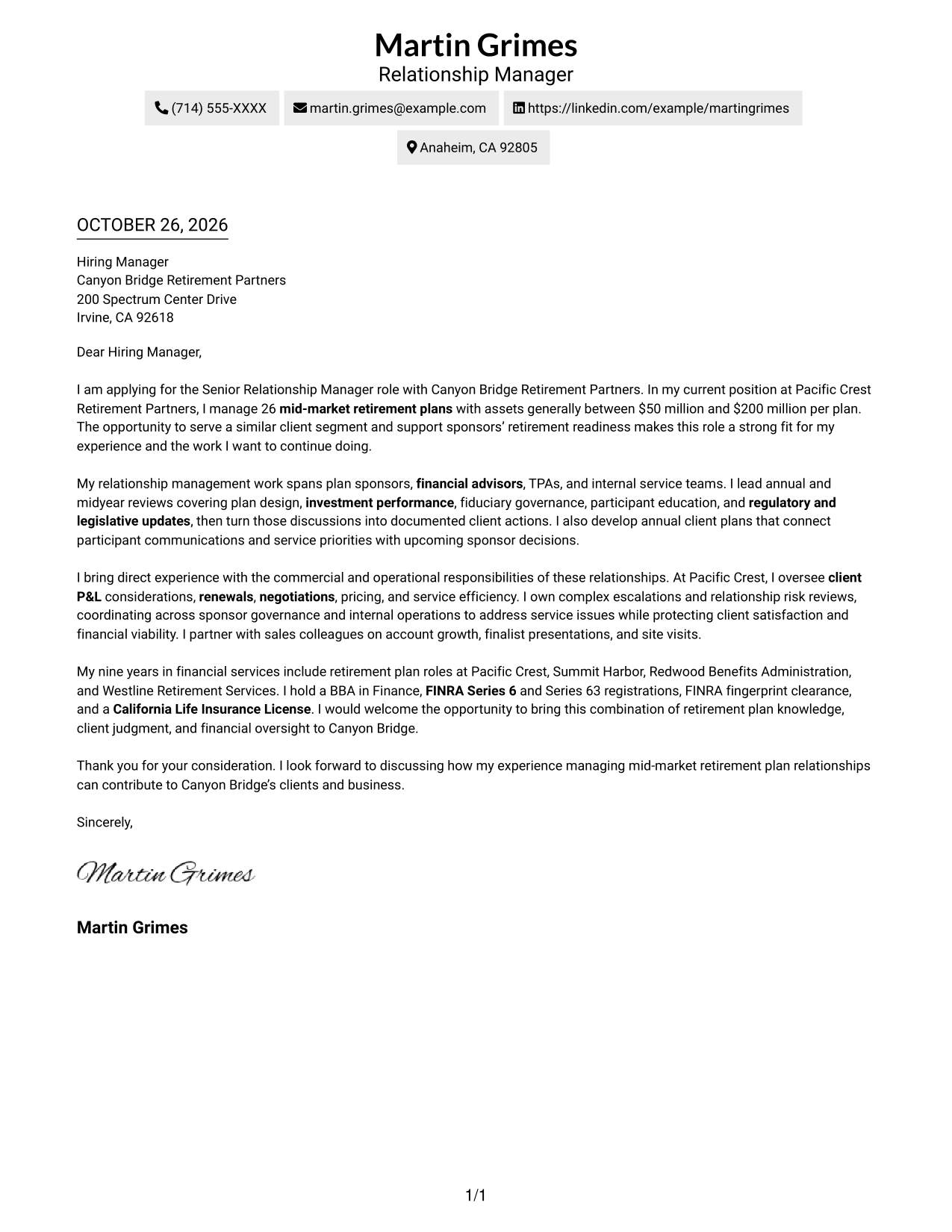 Cover letter example — page 1