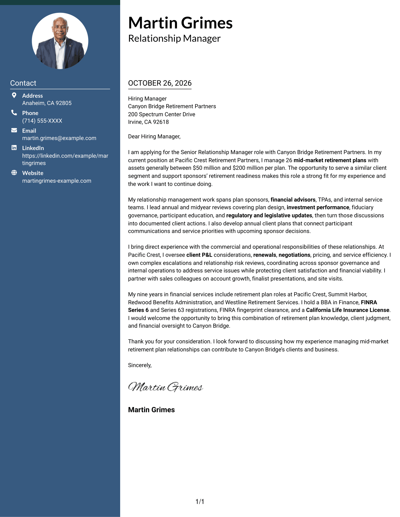 Cover letter example — page 1