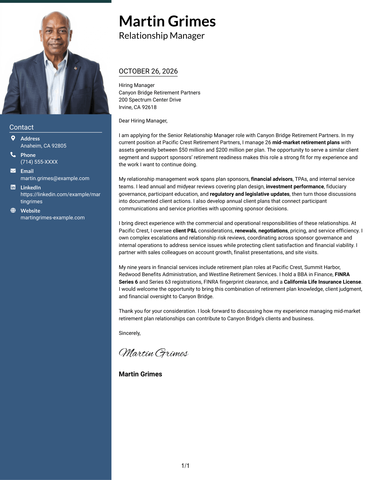 Cover letter example — page 1