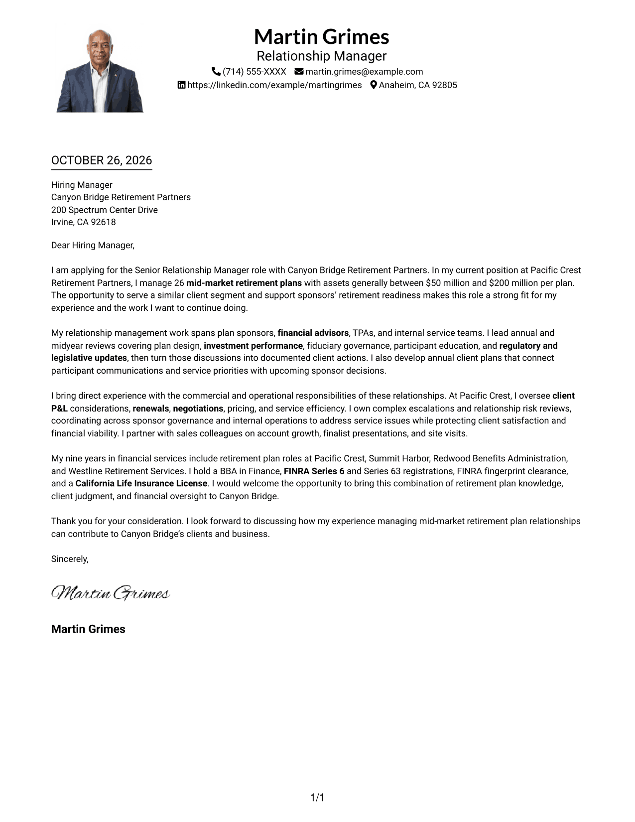 Cover letter example — page 1