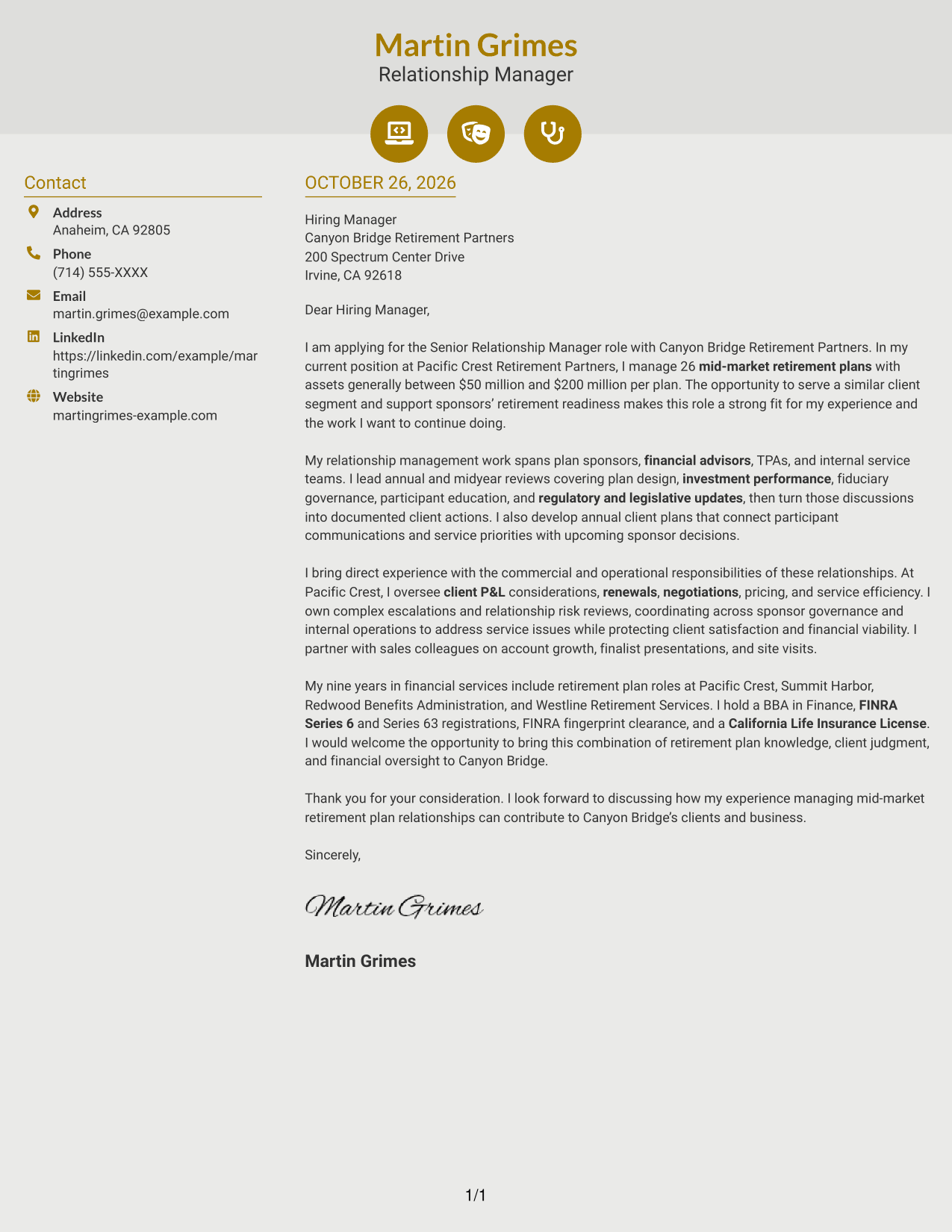 Cover letter example — page 1