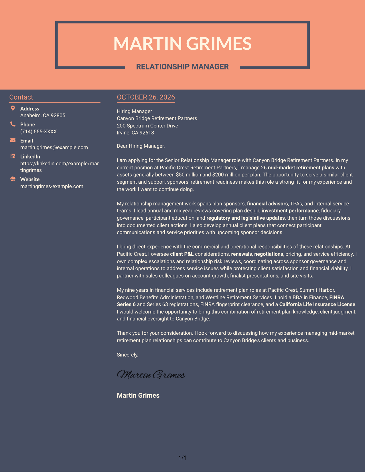Cover letter example — page 1