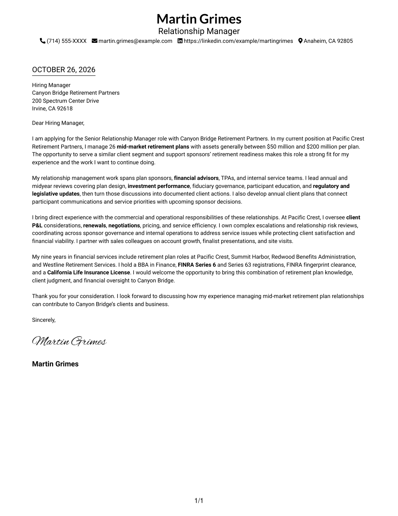 Cover letter example — page 1