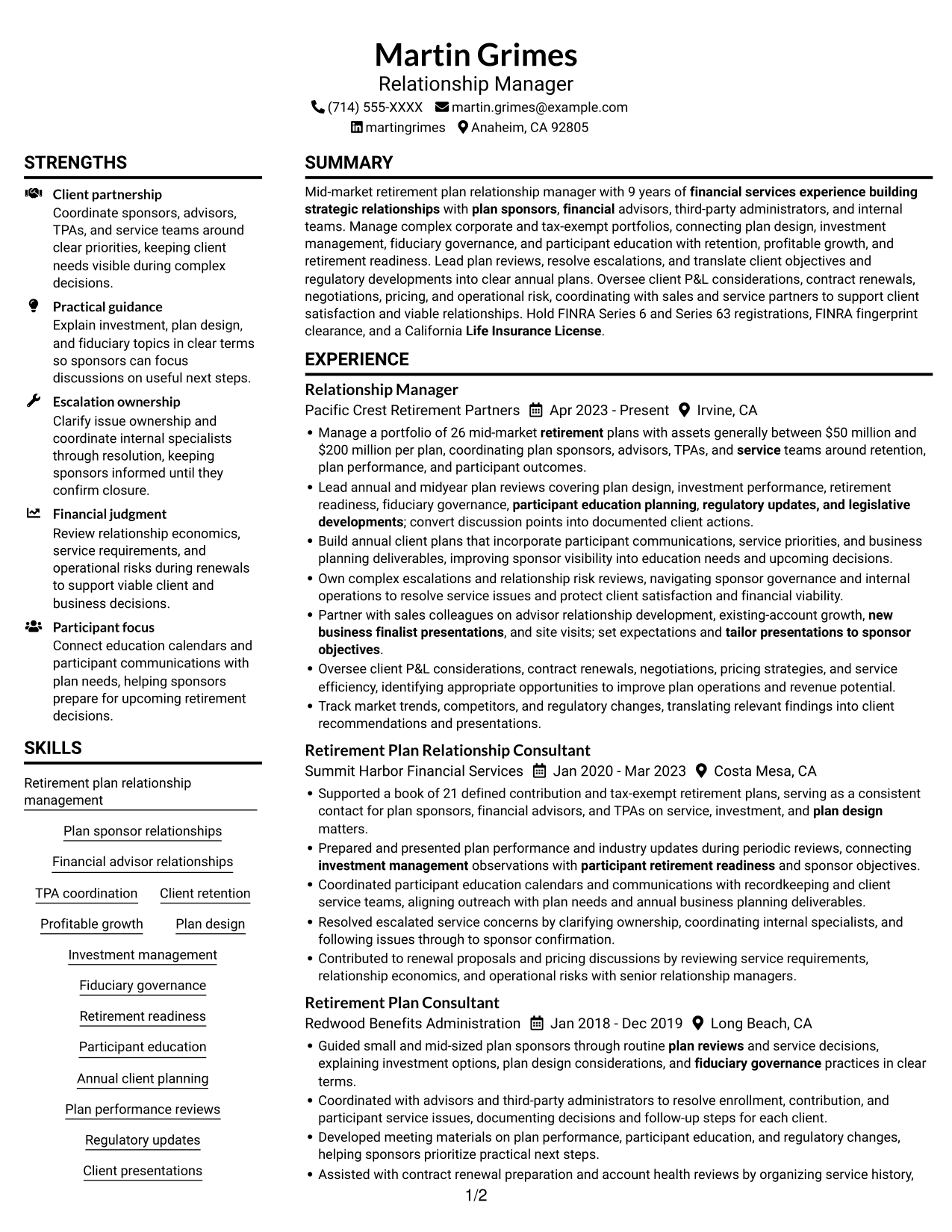 Resume example — page 1